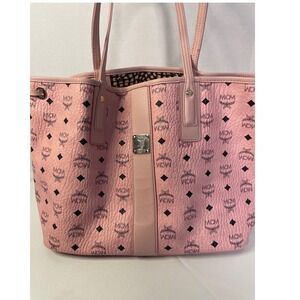 MCM Liz Visetos Medium Shopper Tote Pink Monogram Pebbled Leather Bag